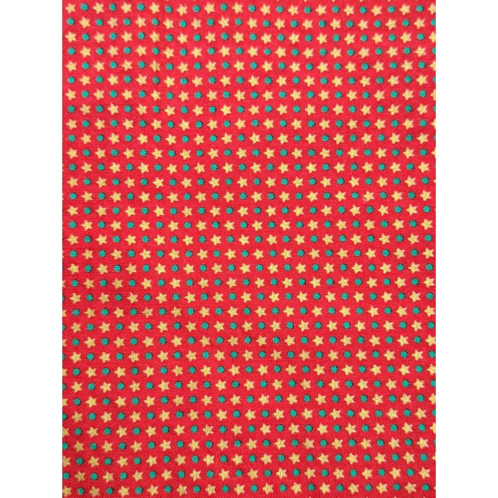 VTG Cotton Quilt Fabric Red w/ Gold Stars Green Dots Joan Kessler Concord 1 + Yd